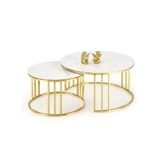 COFFEE TABLES MERCURY 3, SET OF 2 PCS. WHITE MARBLE / GOLD